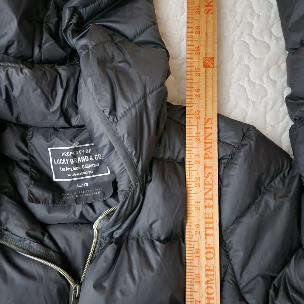 Large 40" Charcoal Gray DOWN FOWL Filled Puffer Jacket w/ Hood Packable Lucky - Picture 4 of 10